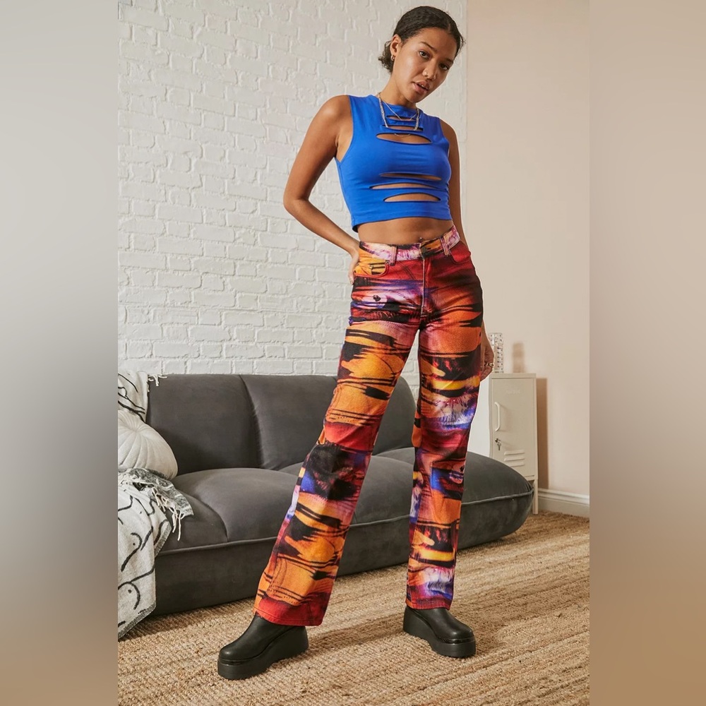 JADED LONDON ABSTRACT EYES PRINT BOYFRIEND JEANS
